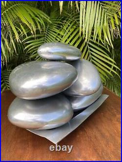 River Stone Art Set Of 5 Large Metal Rocks Garden Decor Stainless Steel