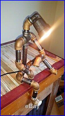 Robot Steampunk Industrial Light Black and Brass Pipe Desk Lamp Dorm Room Lamp