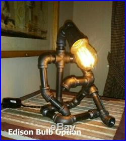 Robot Steampunk Industrial Light Black and Brass Pipe Desk Lamp Dorm Room Lamp