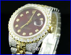 Rolex 18K/ Steel Two Tone Datejust 36MM 16013 Red Dial Diamond Watch 12.5 Ct
