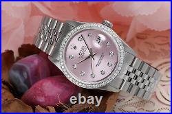 Rolex 36mm Datejust Stainless Steel Metallic Pink Diamond Dial Watch