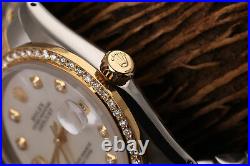 Rolex 36mm Datejust White Mother of Pearl Dial 18k Yellow Gold SS Diamond Watch