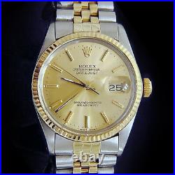 Rolex Datejust Mens 2Tone 18K Gold Stainless Steel Champagne Jubilee Band 16013
