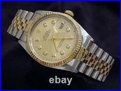 Rolex Datejust Mens 2Tone Gold & Stainless Steel Champagne Diamond 16013