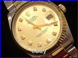 Rolex Datejust Mens Two-Tone 18K Yellow Gold & Stainless Steel Champagne Diamond