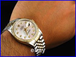 Rolex Datejust Two Tone 36MM 18K/ Steel 16013 White MOP Diamond Watch 2.5 Ct
