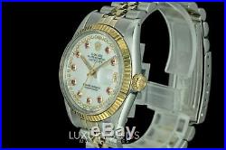 Rolex Men's Datejust Two-Tone 36mm MOP Ruby and Diamond Dial Gold Fluted Bezel