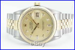 Rolex Men's Watch 36mm Two-Tone Champagne Dial with Diamond Markers 18K Gold Bezel