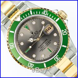 Rolex Watch Mens Submariner 16613 18k Gold / Steel Silver Diamonds and Emeralds