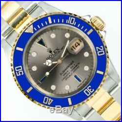 Rolex Watch Mens Submariner 16613 Gold / Steel withSilver Diamonds Sapphire Blue
