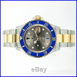 Rolex Watch Mens Submariner 16613 Gold / Steel withSilver Diamonds Sapphire Blue