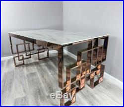 Rose Gold Copper White Marble Top Glass Dining Table Stainless Steel
