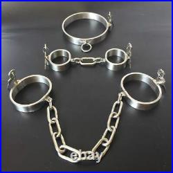 SM Stainless Steel Neck Collar Handcuffs Wrist Ankle Cuffs Bed Restraint Shackle