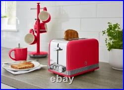 SWAN Retro Red Jug Kettle 2 Slice Toaster Bread Bin Mug Tree Towel Pole Set of 5