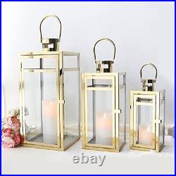 Set Of 3 Stainless Steel Candle Lantern 48cm&38cm&30cm High Metal