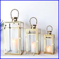 Set Of 3 Stainless Steel Candle Lantern 48cm&38cm&30cm High Metal