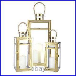 Set Of 3 Stainless Steel Candle Lantern 48cm&38cm&30cm High Metal