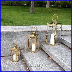 Set Of 3 Stainless Steel Candle Lantern 48cm&38cm&30cm High Metal