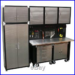 Seville Classics 9 Piece Garage Storage System S/S Workbench & Steel Cabinets
