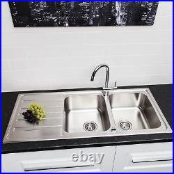 Sinkoro Inset Kitchen Sink 2 Double Square Bowl Stainless Steel Reversible Waste