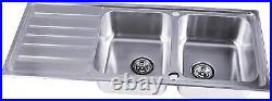 Sinkoro Inset Kitchen Sink 2 Double Square Bowl Stainless Steel Reversible Waste