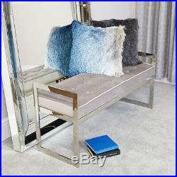 Slight Second Contemporary Stainless Steel Grey Upholstered Bench Padded Seat