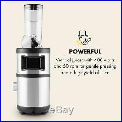 Slow Juicer Whole Fruit Juice Seed Less Electric 1L 2 Jars 400W Stainless Steel