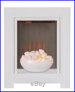 Small Electric Fire White Bowl Fireplace Pebbles Modern Surround Flat Wall Fix