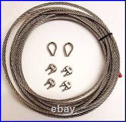 Stainless Steel A4 Marine Grade Wire Rope Cable +2 x Thimble + 4 x Rope Clamp