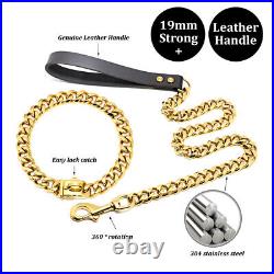 Stainless Steel Dog Choke Collar and Lead Metal Chain Choker Jewelry Cuban Link
