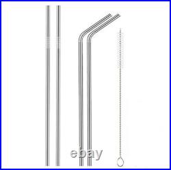Stainless Steel Drinking Metal Straw Reusable Bar Straws With Cleaner Brush Kit