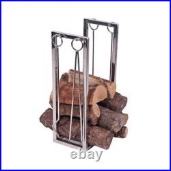 Stainless Steel Four Piece Companion Set with Log Holder 59cm