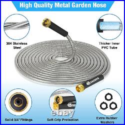 Stainless Steel Garden Hose 100Ft-Heavy Duty Metal Water Hose Rust-Proof Flexibl