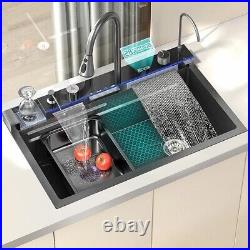 Stainless Steel Kitchen Sink 304 Multifunctional Nano Waterfall Tap Faucet Basin