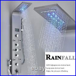 Stainless Steel LED Shower Panel Column Tower Rain Waterfall Massage Jets Mixer