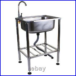 Stainless Steel Metal Camping Sink with Tap and Drainage Pipe Outdoor Wash Basin