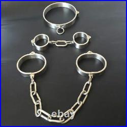 Stainless Steel Neck Collar Handcuffs Ankle Cuffs Lock Device Bondage Set BDSM