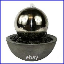 Stainless Steel Sphere in Bowl Patio Garden Water Feature with LED Lights