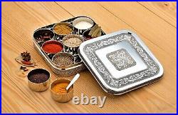 Stainless Steel Square Metal Designer Embossed work Heavy Duty Condiment Dabba
