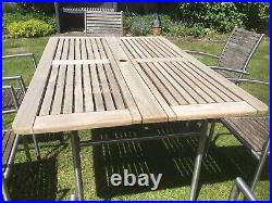 Stainless Steel & Teak Wood Garden Furniture Patio Set Table 6 Chairs