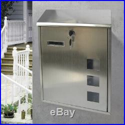 Stainless Steel Wall Mounted Mail Letter Post Box Outdoor Metal Lockable Mailbox