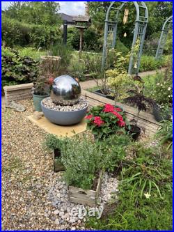 Stainless Steel Water Feature Sphere 28cm Polished Finished Lights Reservoir