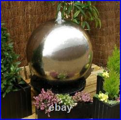 Stainless Steel Water Feature Sphere 28cm Polished Finished Lights Reservoir