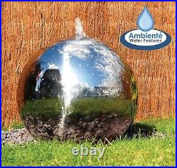 Stainless Steel Water Feature Sphere 28cm Polished Finished Lights Reservoir