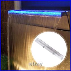 Stainless Steel Waterfall Blade Spillway Pool Fountain Blue Light Water Feature