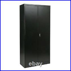 Steel Storage Cupboard Black 180cm 2 Door Lockable Bookcase Filing Cabinet