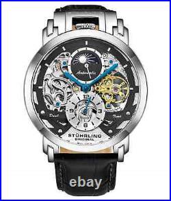 Stuhrling 906 Automatic 47mm Skeleton dual-time AM/PM Men's Leather Watch