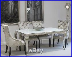 Stunning Glass Dining Table Kitchen Room Furniture Silver Metal Leg Modern White