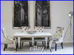 Stunning Glass Dining Table Kitchen Room Furniture Silver Metal Leg Modern White