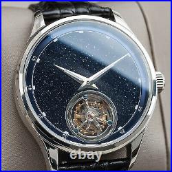 Sugess Tourbillon Blue GoldStone Dial Seagull ST8230 Mechanical Watch SU8230STRA